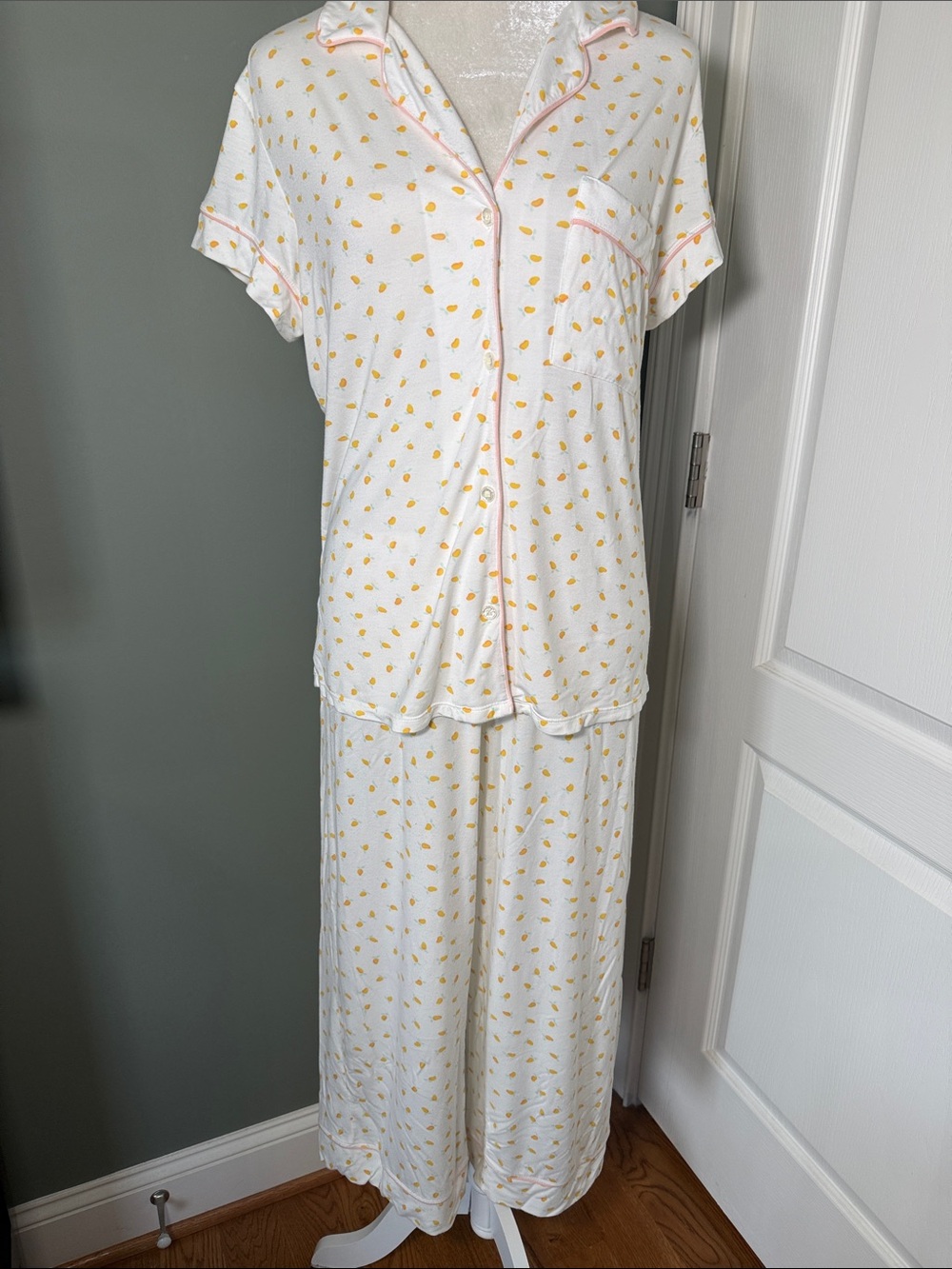 Eberjey Gisele Modal Pajama Set Pear Print Pink Trim Medium